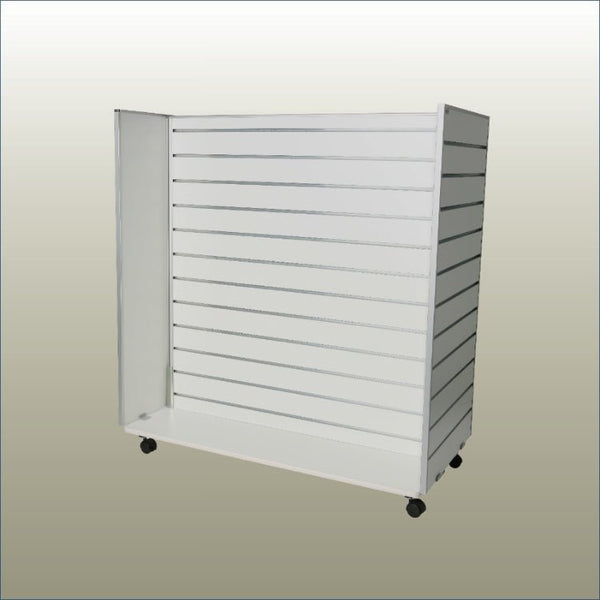 hero shot of the g18 gondola slatwall display stand on wheels 