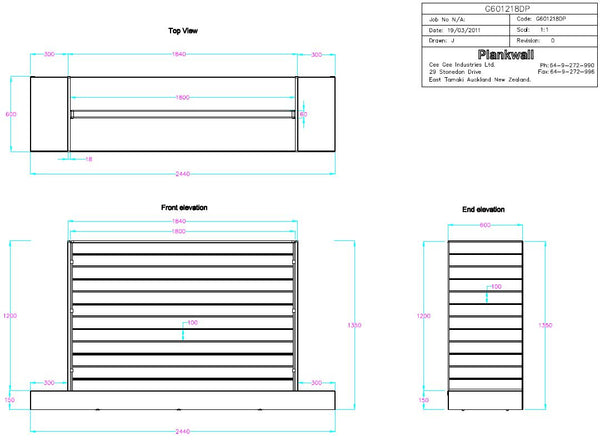 illustration of a large Plankwall Double Plinth G60 Gondola showing dimensions