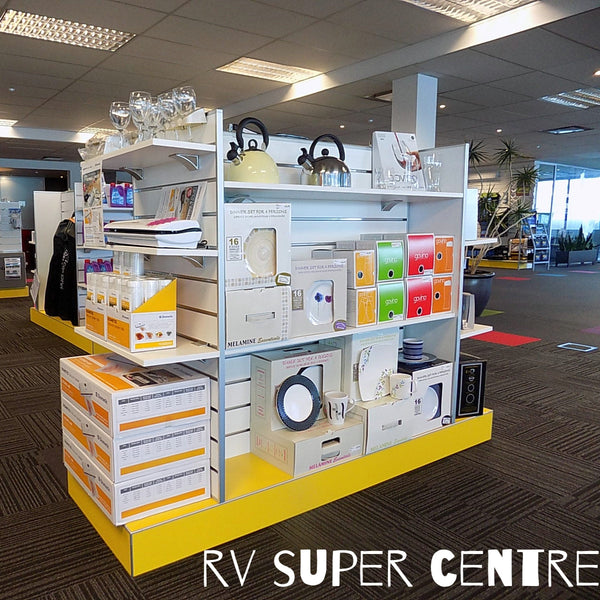 Plankwall G60 gondola white with yellow base in RV Super Centre