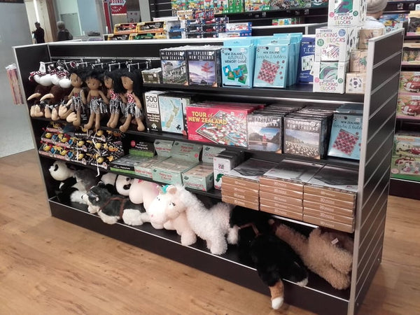 Black Plankwall G60 Gondola Display Unit - two sided with end panels in tourist shop