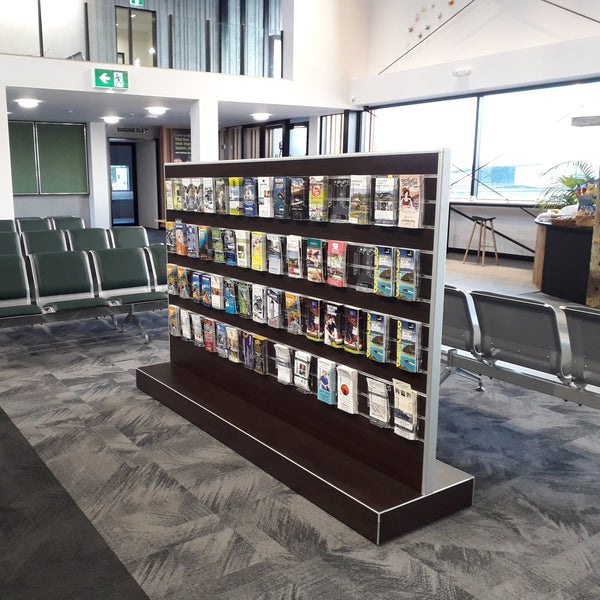 Plankwall G60 Gondola brochure Display Unit - Black in airport.