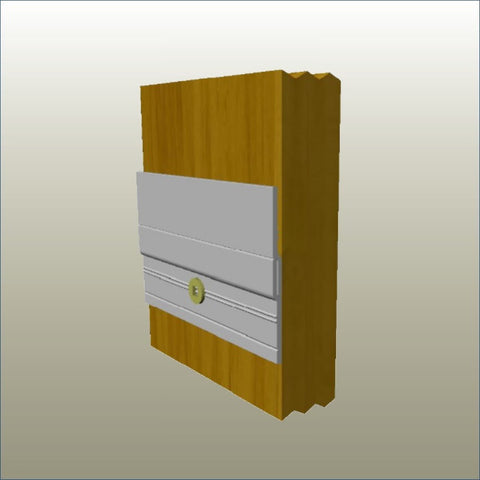 A digital rendering of a split rail for panel installation, with an aluminium split rail screwed onto a wood panel.