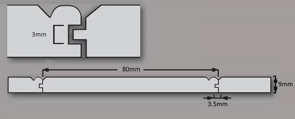 Diagram of Plankwall W Groove Tongue & Groove panel assembly with measurements included