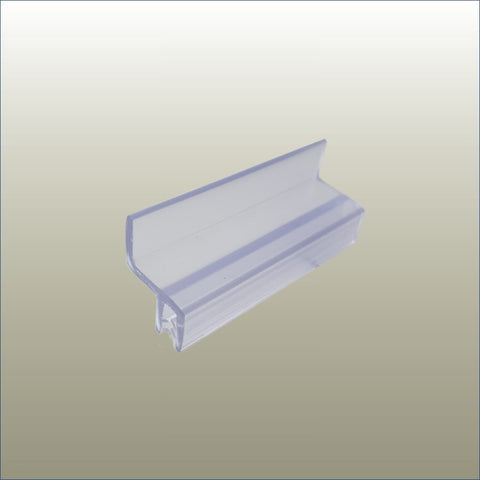 A clear acrylic friction fit clip designed for holding items in place within a slatwall display system.