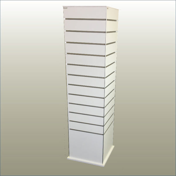 Plankwall white display tower TOWX164ECON on gold background hero shot