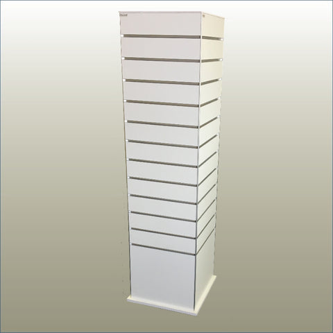 Plankwall white display tower TOWX164ECON on gold background hero shot