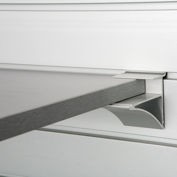 Heavy-duty slatwall shelf support for 6–18 mm glass or melamine shelves