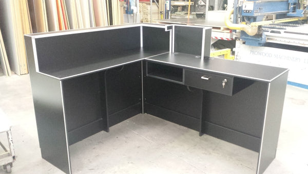 bespoke design black large L shaped retail counter unit