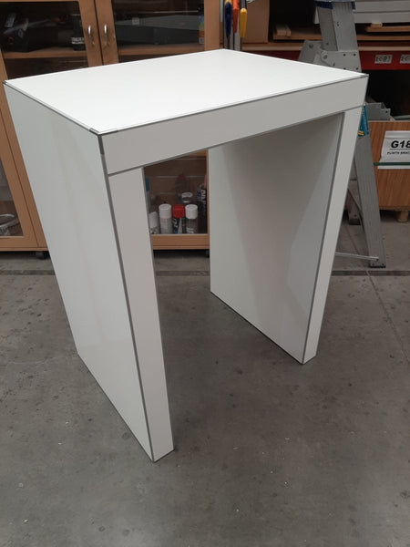 Custom tall retail display table in white