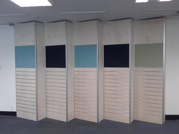 slatwall display panels with branded colours for office display