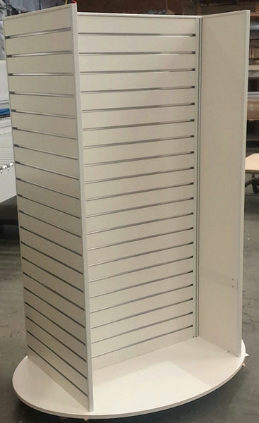 Custom tall slatwall display stand with narrow grooved slatwall in white