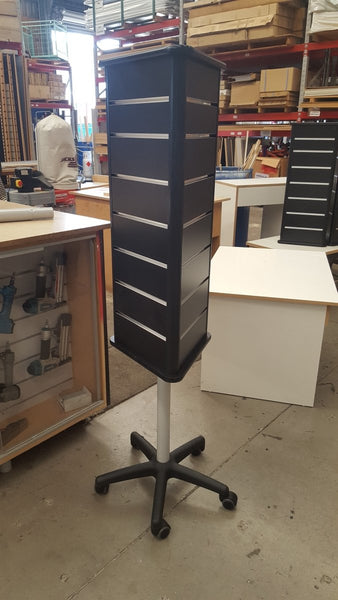 Custom small triangle display stand on wheels
