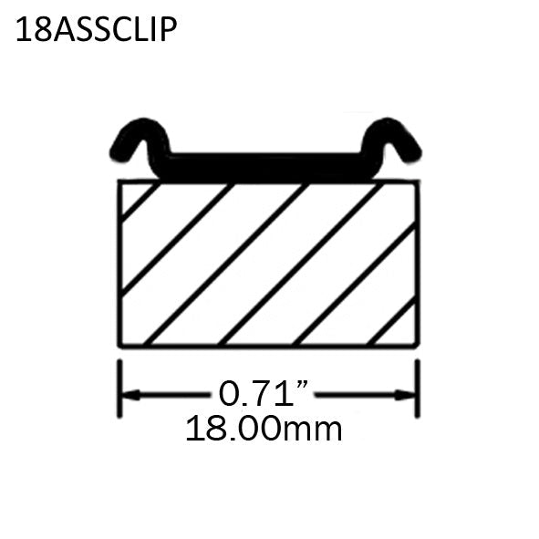Plankwall® 18mm black assembly clip used to fix aluminium capping profiles to 18mm MDF display panels in retail gondola and slatwall systems.