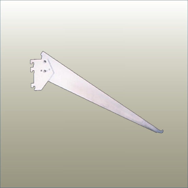 Adjustable slotted shelf bracket with tilt and rise function for retail shelving systems and angled merchandise displays illustrated