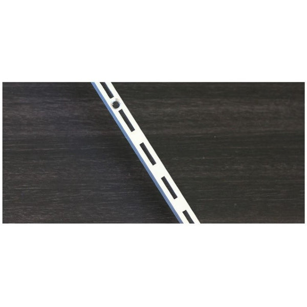 Plankwall aluminium slotted fineline channel installed flush in a retail display wall for clean, minimal shelving support