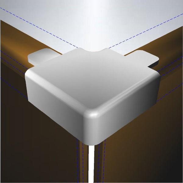 Plankwall® EP18 flat corner cap used with EP18 aluminium edge capping to join corners on 18mm MDF display panels and gondola end panels corner