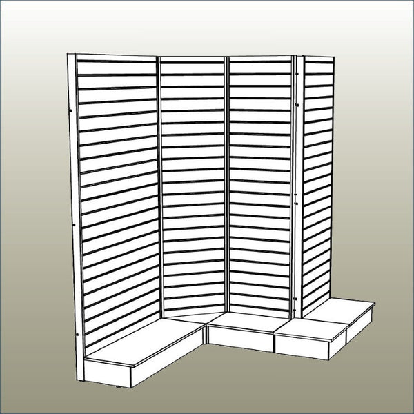 Plankwall® freestanding slatwall display panels arranged in a modular retail layout for showroom and exhibition use in NZ.