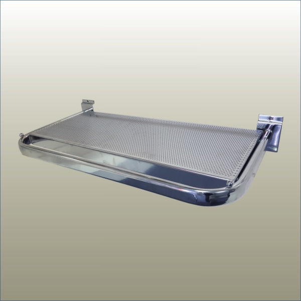 hot chromed garment rail shown here with mesh shelf 