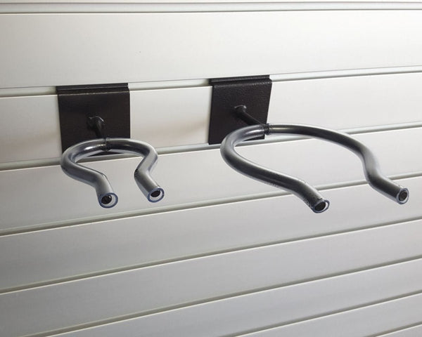 Plankwall Power tool display bracket shown here in two sizes, ideal storage solutions for slatwall systems 