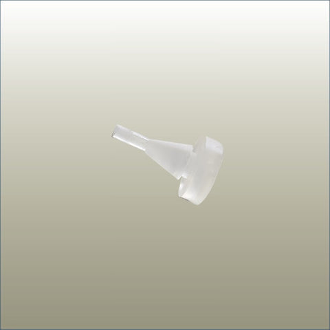 Protective rubber grommet used with bracket clips to stabilise glass or MDF shelves in slatwall and slotted wall retail display systems.