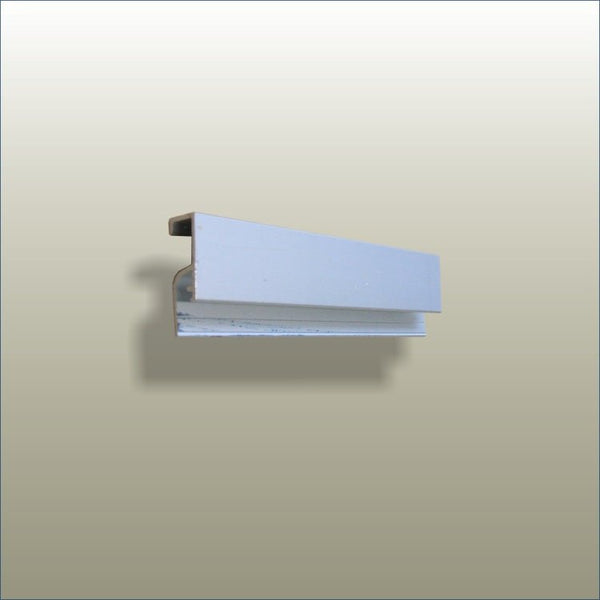 Aluminium slatwall top cap installed on the upper edge of a slotted wall panel display system.