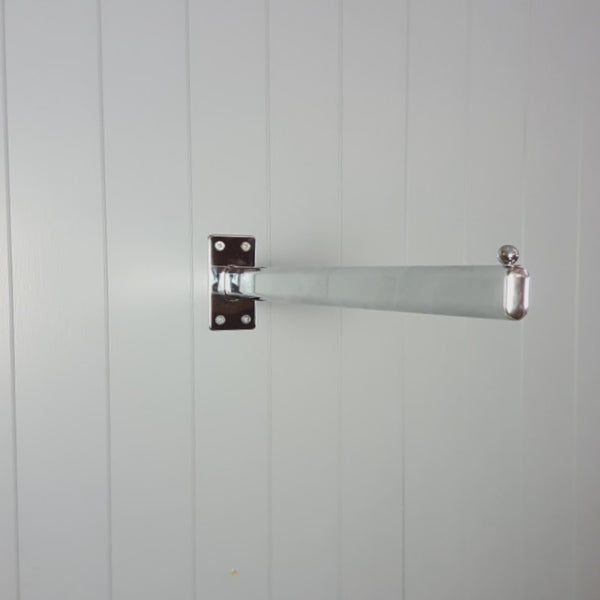 photo of hot chromed straight wall mount arm bracket with ball tip for retail and home use