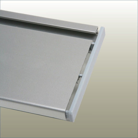 Plankwall® grey PVC end plug used to cap the ends of Utility Plank shelving for a clean finish in retail display systems.