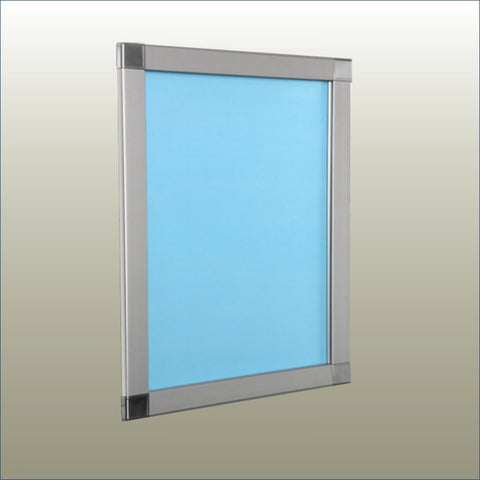 A  Plankwall aluminium snap frame with a clear blue tinted protective sheet, designed for displaying signs, menus, price lists and posters on walls.