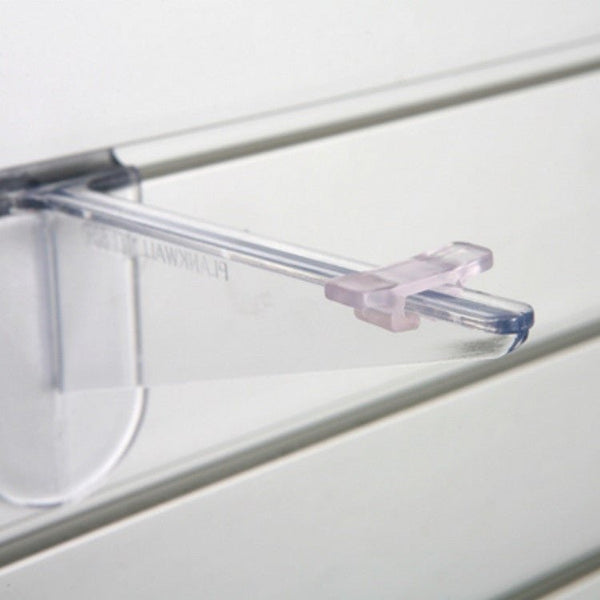 Non-slip friction pad for Plankwall polycarbonate slatwall shelf brackets. Improves grip and reduces shelf movement for secure retail displays, merchandising and commercial shelving.