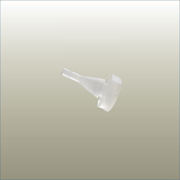 Protective rubber grommet used with bracket clips to stabilise glass or MDF shelves in slatwall and slotted wall retail display systems.