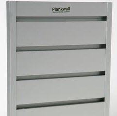 Close up of Branded Plankwall All Ali aluminium slatwall 50mm ptich, custom portrait size