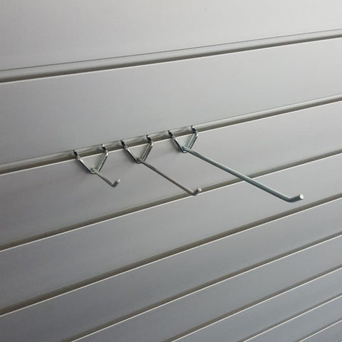 Plankwall single prong light duty hooks shown in three sizes for flexible retail slatwall merchandising.