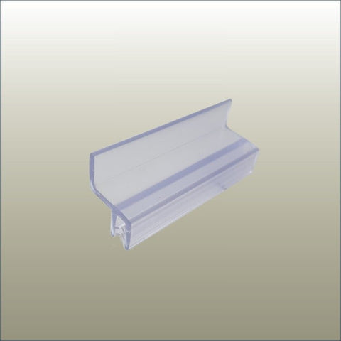 A clear acrylic friction fit clip designed for holding items in place within a slatwall display system.