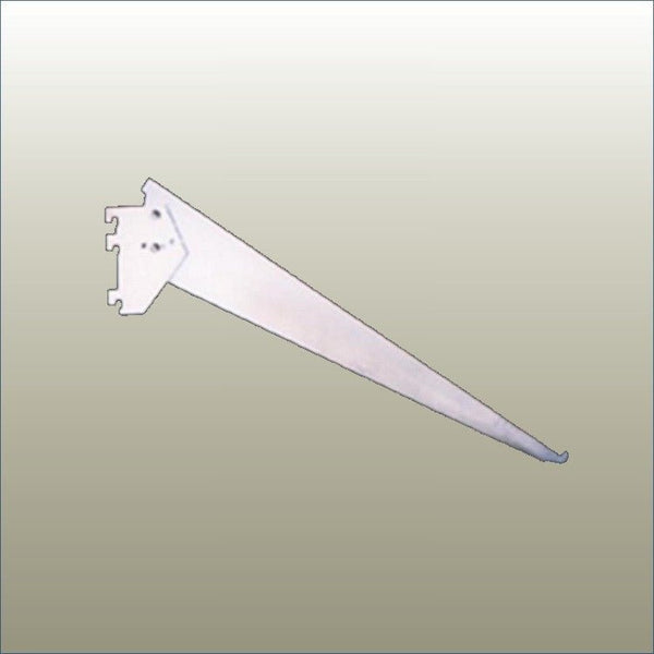 Adjustable slotted shelf bracket with tilt and rise function for retail shelving systems and angled merchandise displays illustrated