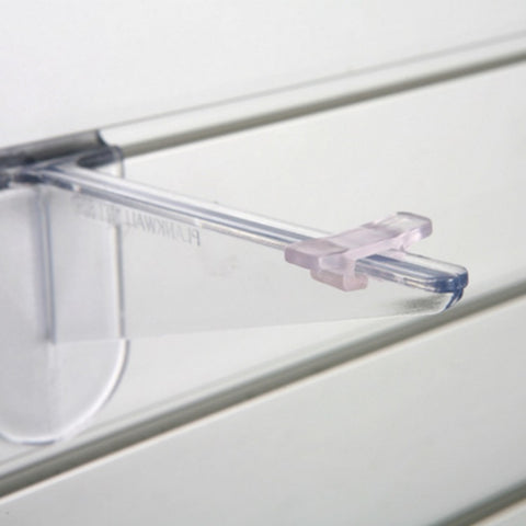 Non-slip friction pad for Plankwall polycarbonate slatwall shelf brackets. Improves grip and reduces shelf movement for secure retail displays, merchandising and commercial shelving.