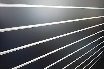 75mm Pitch Slatwall Panel in black New Zealand made MDF and aluminium inserts all produced locally at our Auckland factory